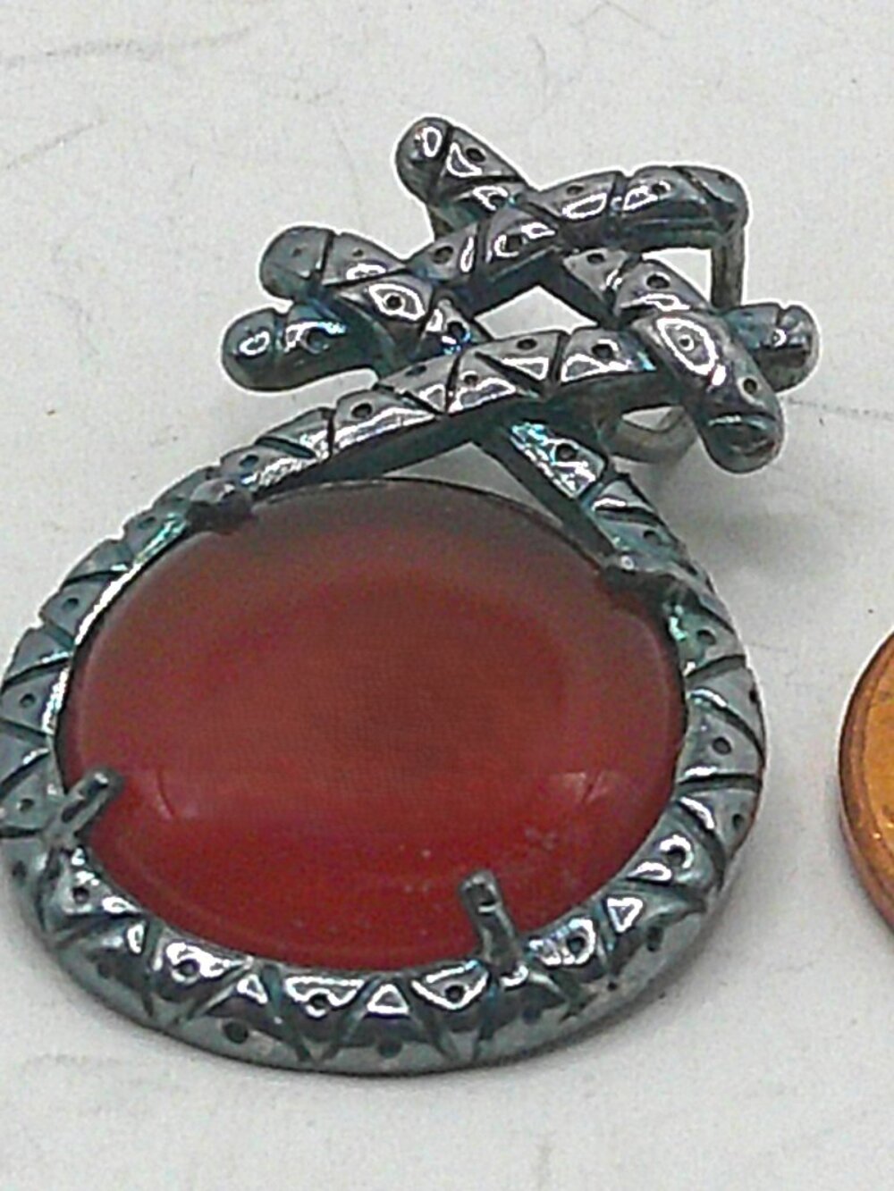 Vintage Sterling Silver Pendent from Thailand with Carnelian Cabochon
